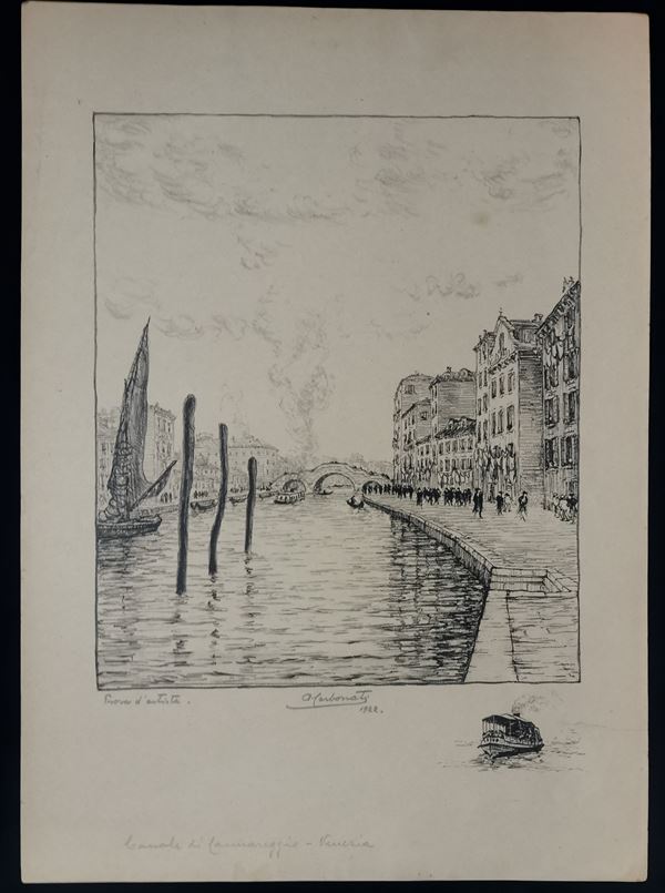 Antonio Carbonati : Cannareggio Canal – Venice  (1922)  - Auction Old Master and Modern Prints, Matrices, Maps, Photography - Bertolami Fine Art - Casa d'Aste