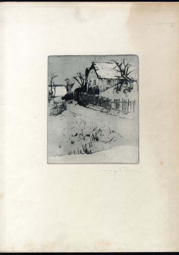 Max Pollak : Stradina e casolare innevato  (1930 ca.)  - Asta Stampe antiche e moderne, fotografia, matrici e carte geografiche - Bertolami Fine Art - Casa d'Aste