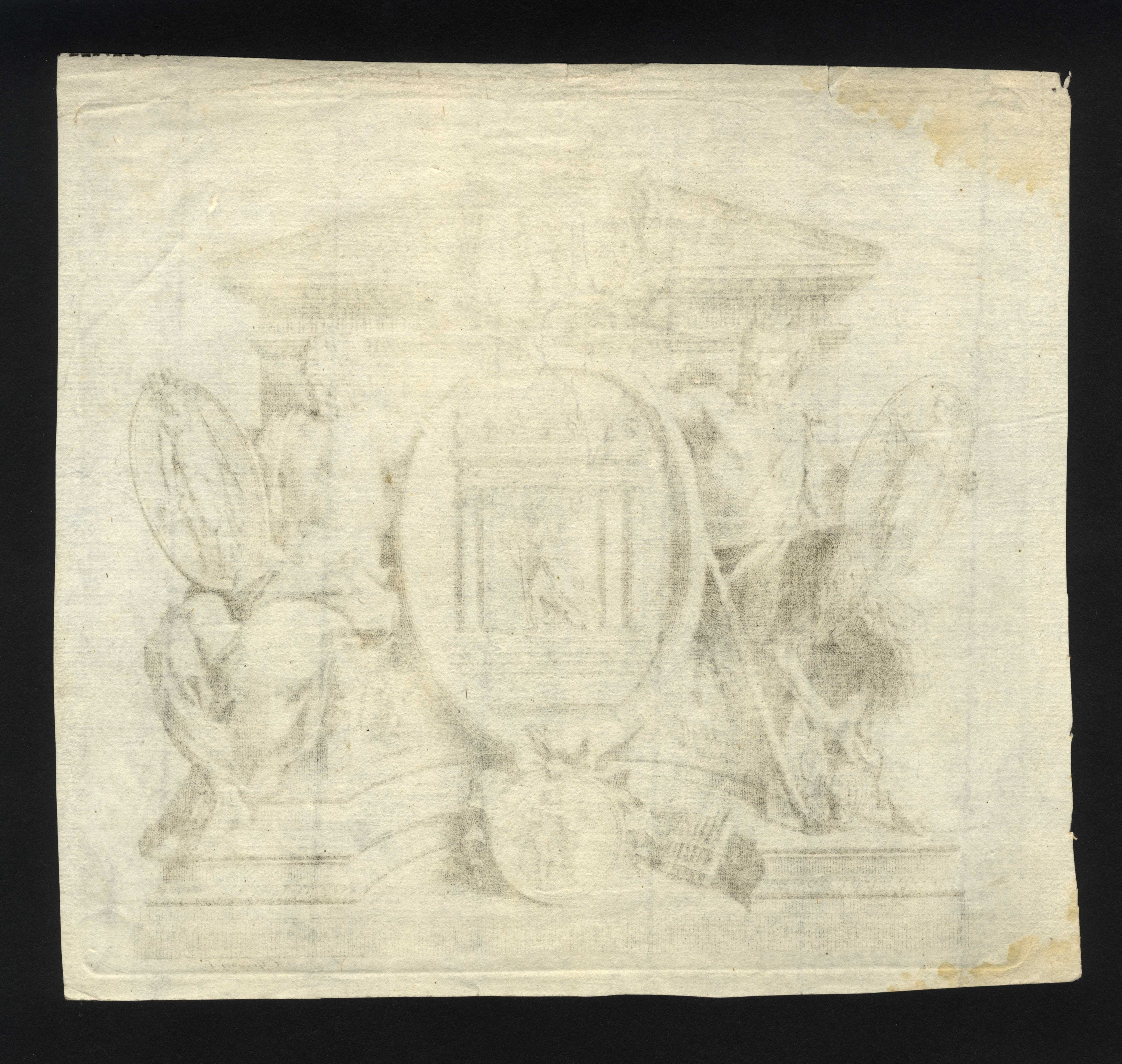 Carlo Bartolomeo Gregori - Cartiglio Decorativo con Tempio e Divinità Varie, Medaglioni Ornamenta...