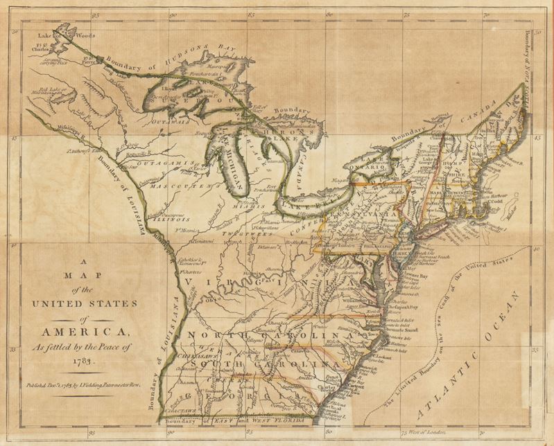 A Map Of The United States Of America As Settled By The Peace Of 1783.