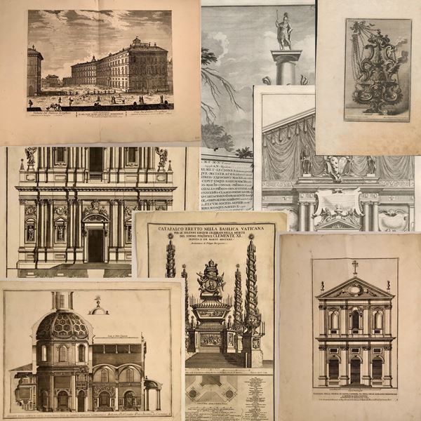 Lotto di 15 incisioni raffiguranti i monumenti e luoghi di Roma