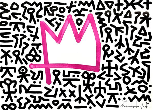 RAUL : The Crown Pink  (2023)  - Acrilico su carta Canson 290 gsm   - Asta Brand New - 21st Century Art - Bertolami Fine Art - Casa d'Aste