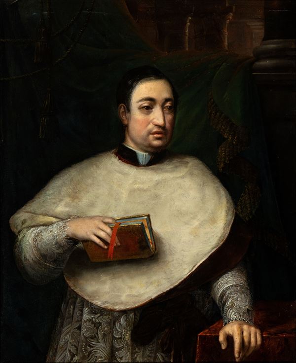 Artista centro-italiano, prima met&#224; XVIII secolo - Ritratto di Cardinale con libro
