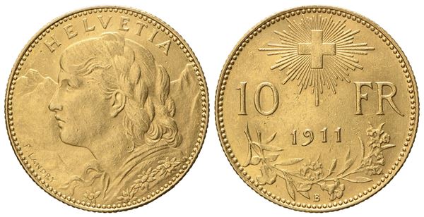 SVIZZERA. 10 franchi 1911 B. Au 900 (3,21 g, 18,6 mm)  - Asta Monete e medaglie medievali e moderne italiane ed estere - Bertolami Fine Art - Casa d'Aste