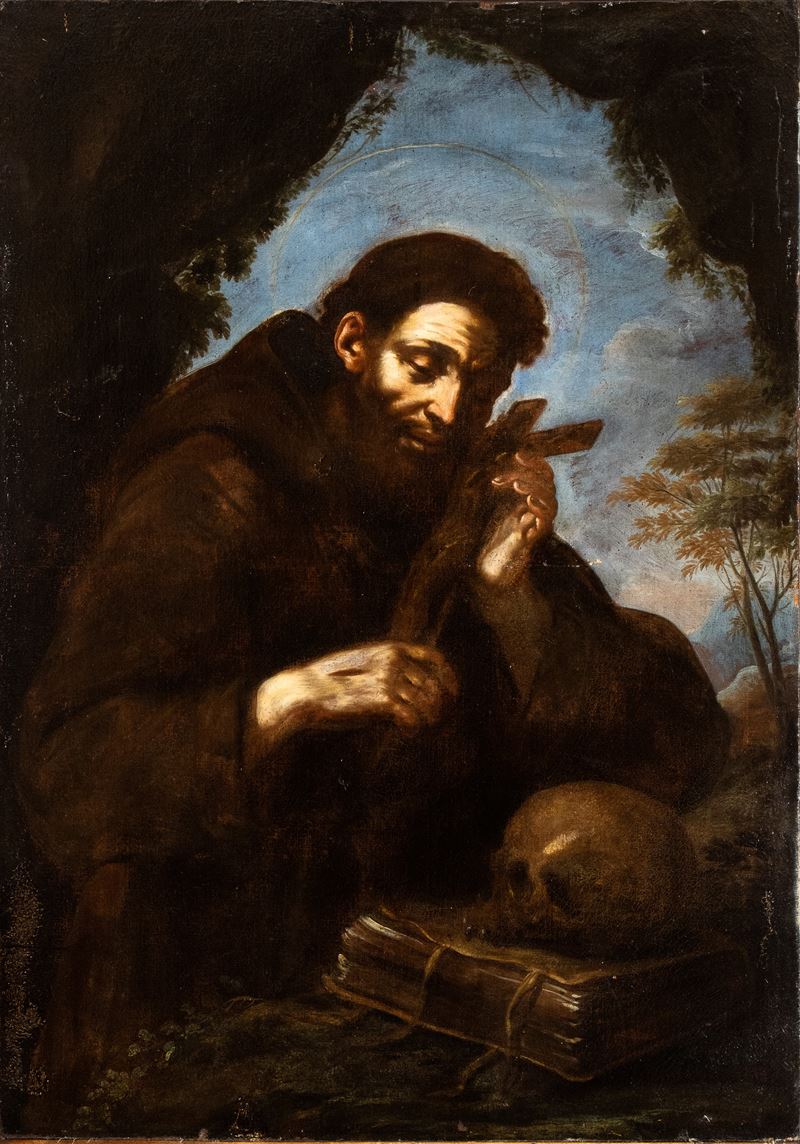 Artista Emiliano, XVII Secolo - San Francesco in Adorazione del Crocifisso