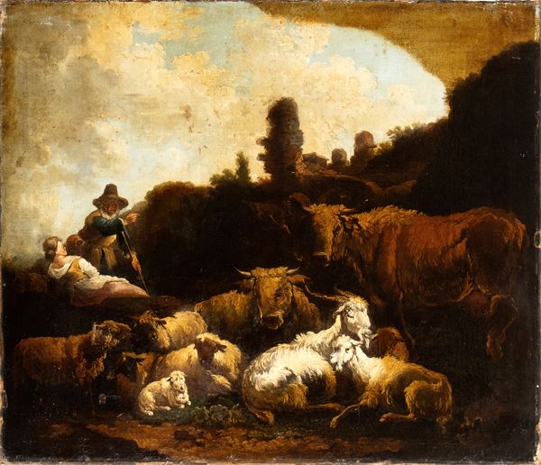 Philipp Peter Roos Rosa da Tivoli - Landscape with shepherds and herds