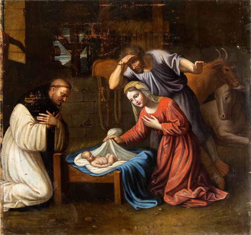 Artista Centro-italiano, Prima Metà XVII Secolo - Natività con Frate Domenicano