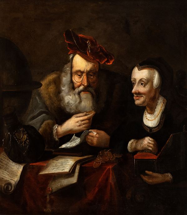 Artista olandese, XVII - XVIII secolo - L'usuraio e sua moglie