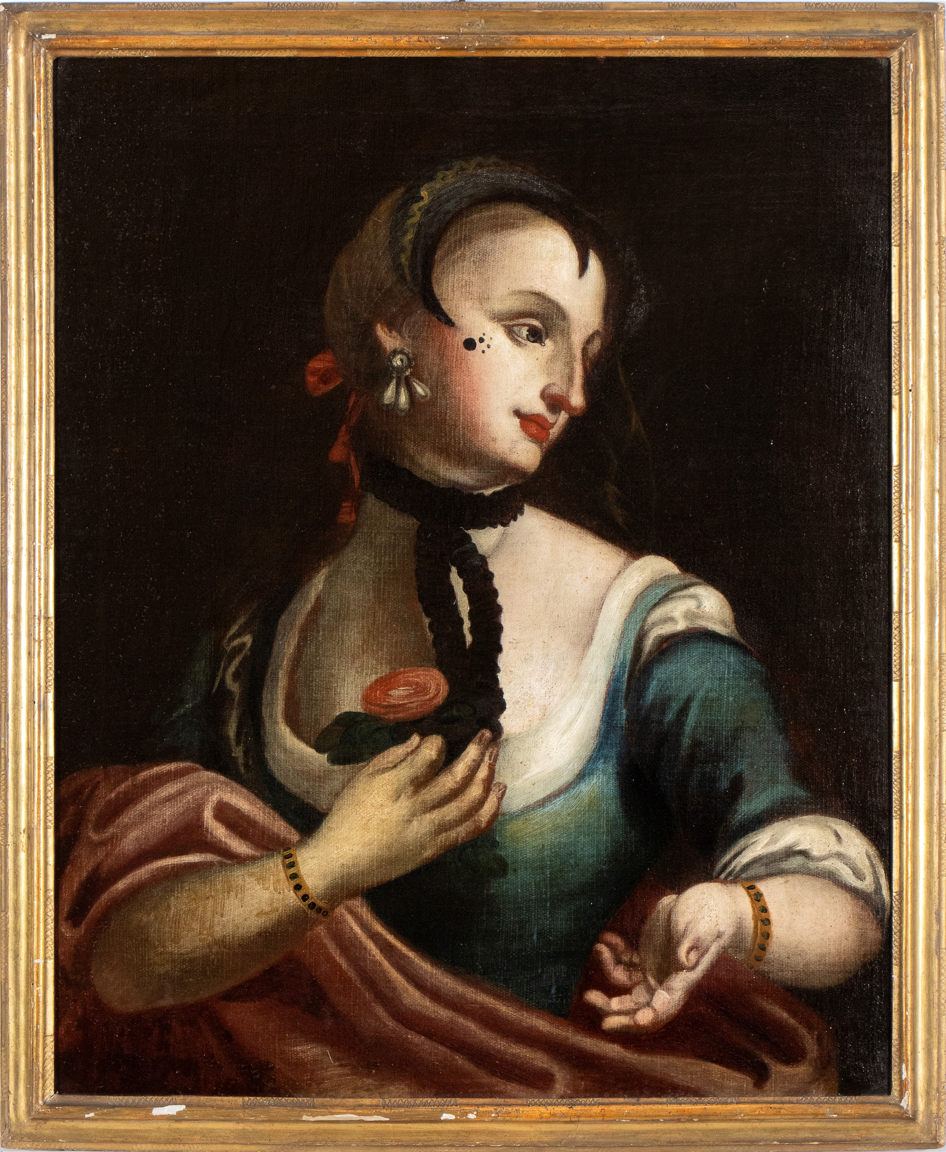 Artista Veneto, Fine XVIII - Inizio XIX Secolo - Ritratto di Dama con Rosa