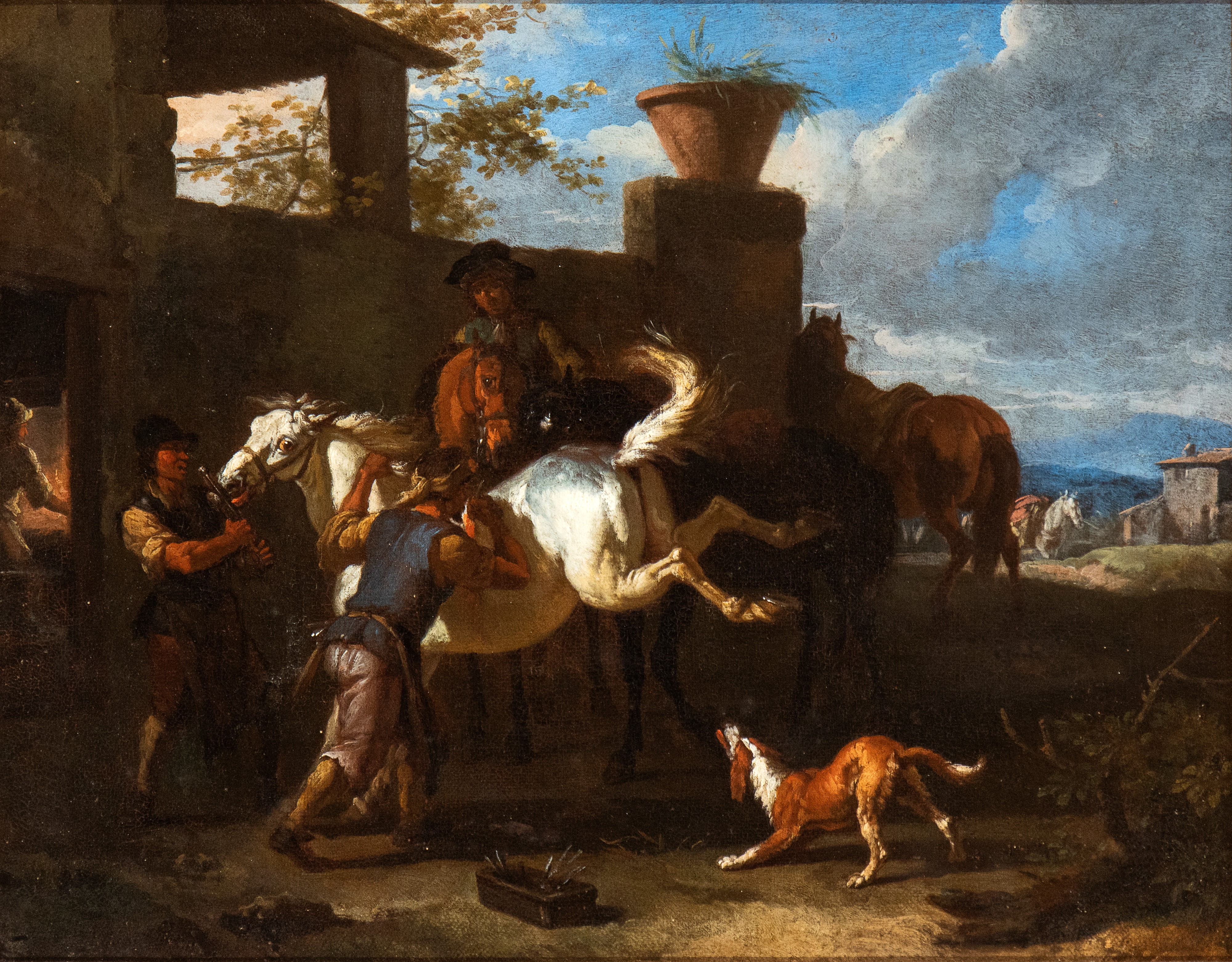 Pieter Van Bloemen lo Stendardo - A) Paesaggio con Pastorella, Cavalli e Armenti; B) la Bottega d...