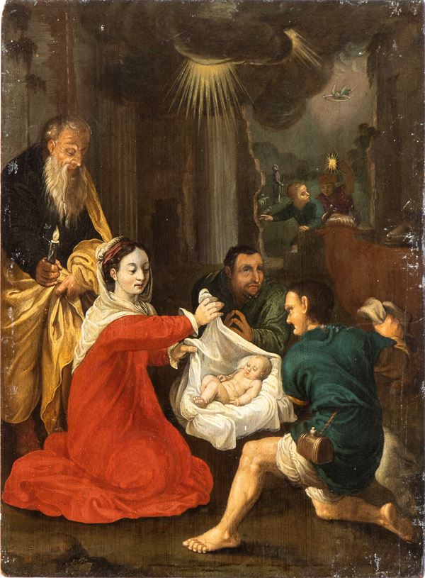 Artista fiammingo, XVII secolo - Adorazione dei pastori
