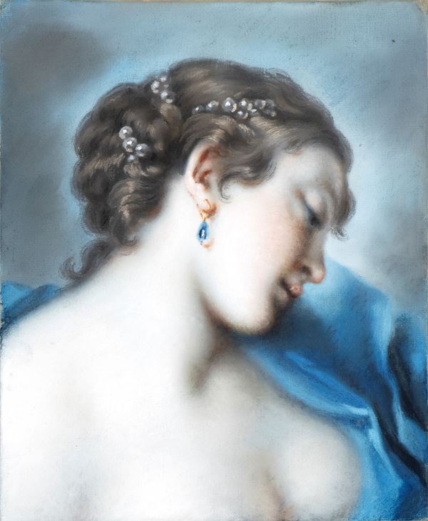 Artista veneto, fine XVIII - inizio XIX secolo - Ritratto di dama con orecchino di zaffiro