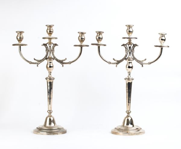 Coppia di candelabri in argento - Italia XX secolo, argentiere Dell'agata Alberto
