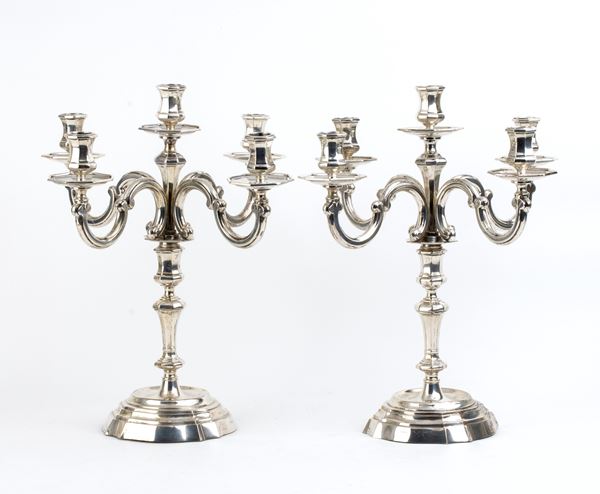 Two silver candelabra - Italy, 1950s, mark of Ermindo and Franco Pampaloni