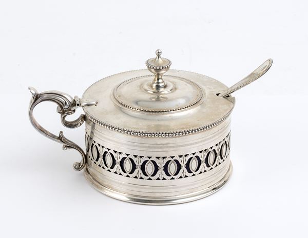 Silver cheese bowl with a spoon - Italy, 20th century
