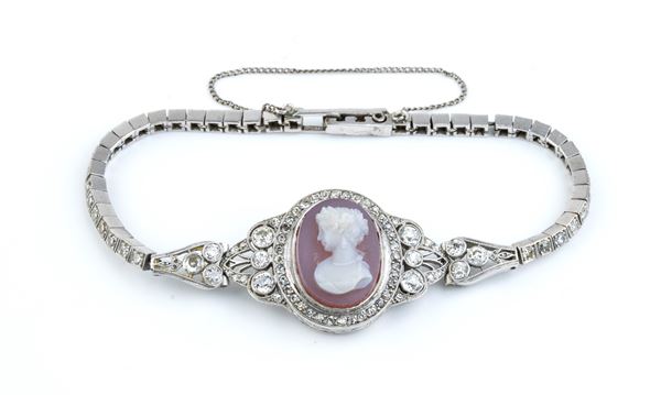 TIFFANY & Co: Diamond cameo gold bracelet. 1920's