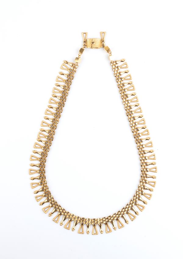 Gold necklace with geometric fringes
