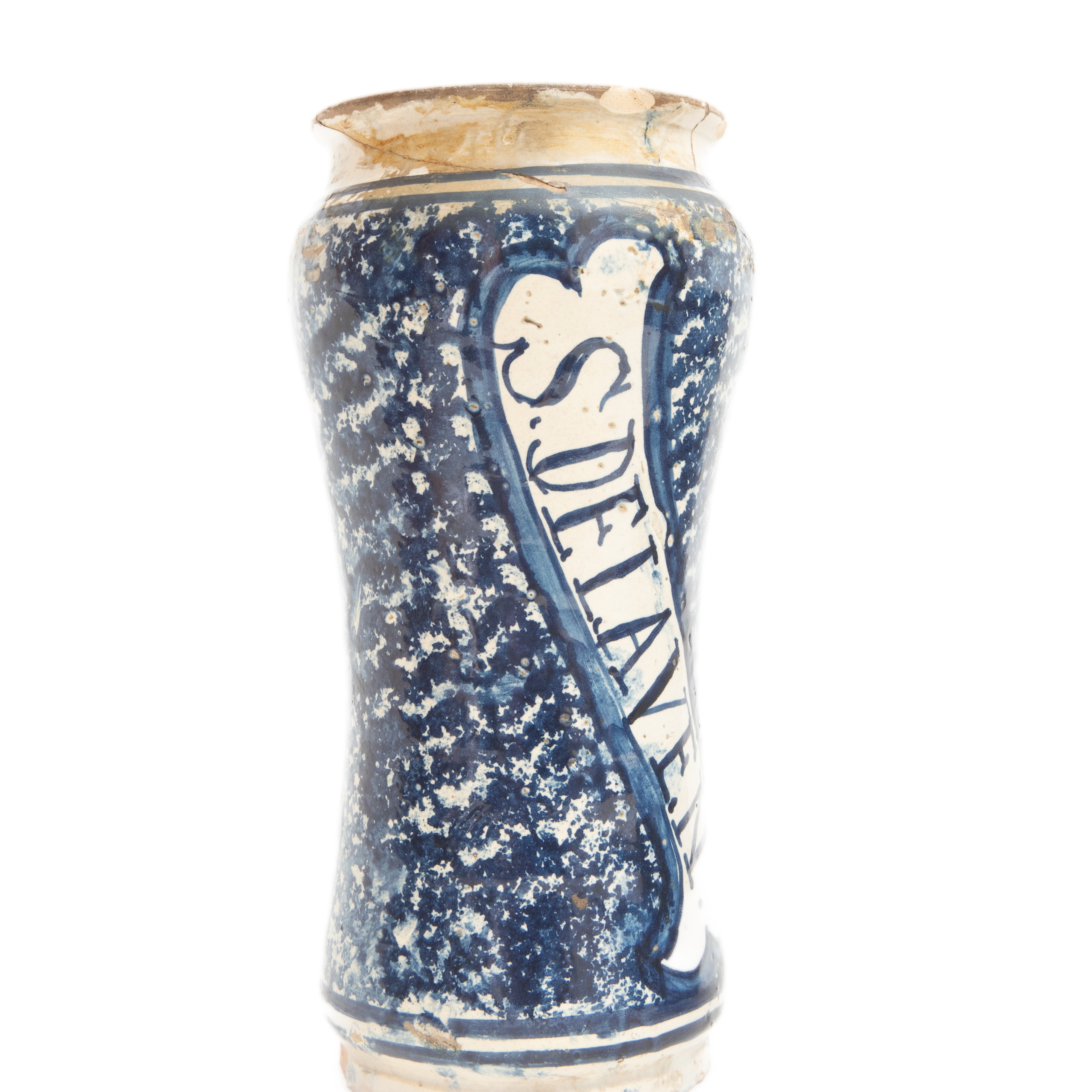 Lotto di Tre Albarelli in Ceramica Bianca e Blu