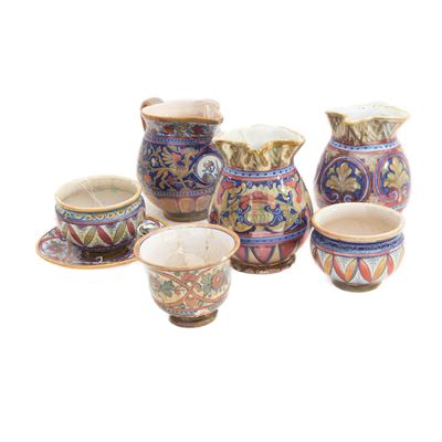Lotto di Sette Pezzi in Ceramica a Lustro di Gualdo Tadino