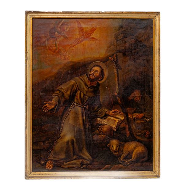 San Francesco che riceve le stimmate  (scuola portoghese  XIX secolo)  - dipinto ad olio su tela - Asta Smart Auction: arredi, dipinti, sculture, argenti e altro a prezzi vantaggiosi - Bertolami Fine Art - Casa d'Aste