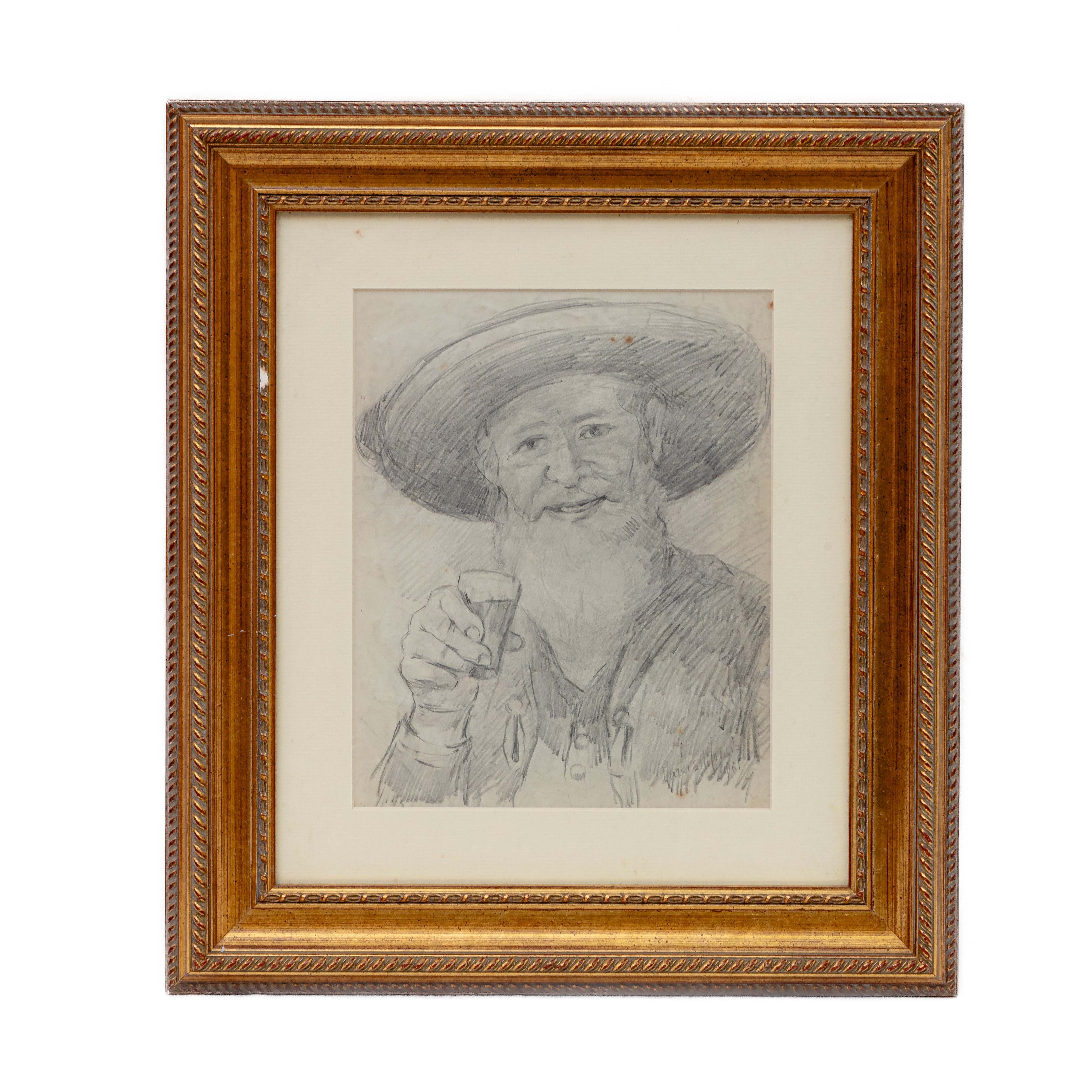 Ritratti virili, lotto di due disegni a matita scura su carta