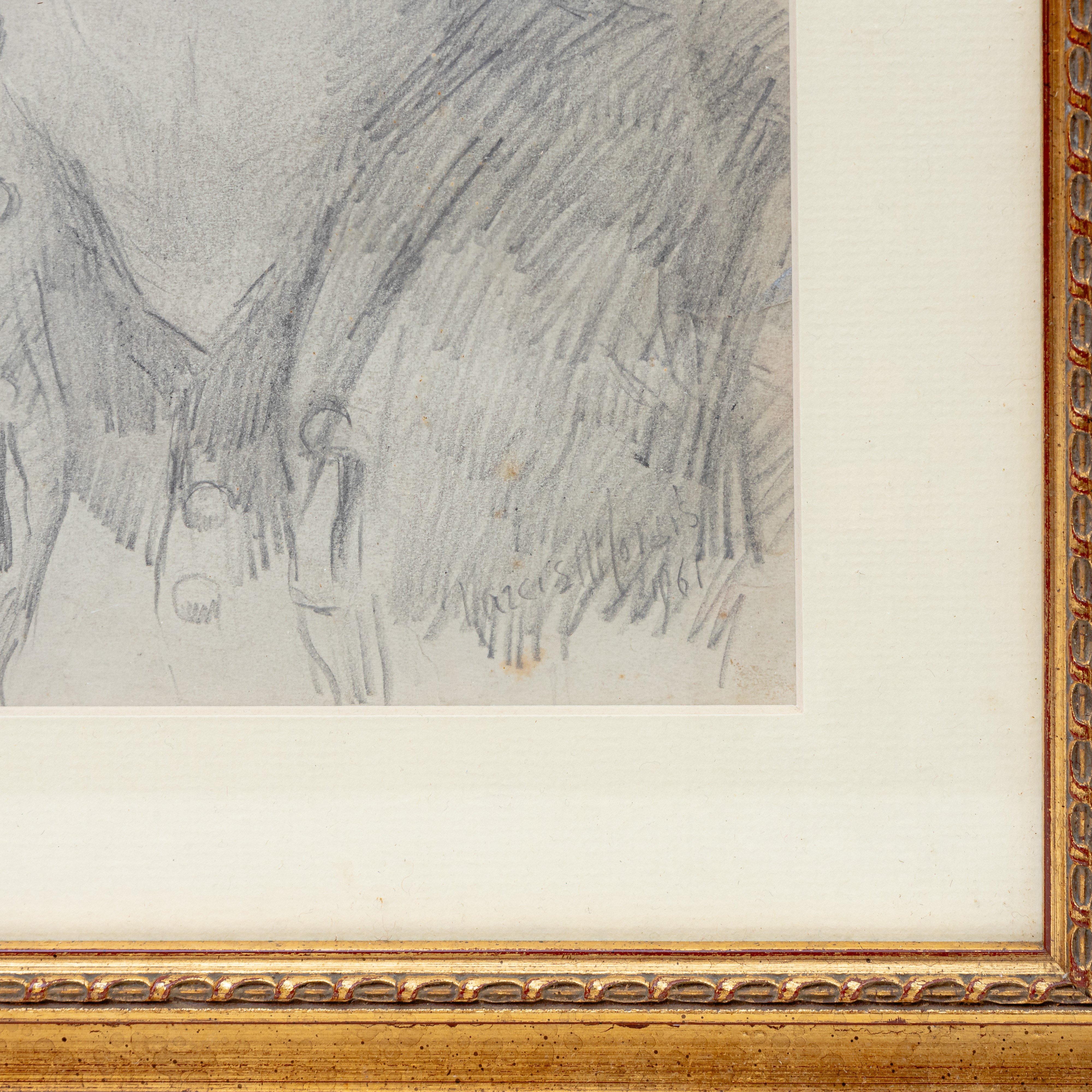 Ritratti virili, lotto di due disegni a matita scura su carta