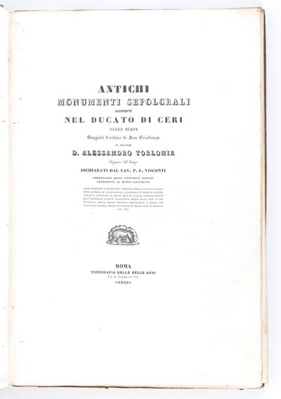 Visconti Pietro Ercole. Antichi Monumenti Sepolcrali Scoperti nel Ducato di Ceri. Roma 1836