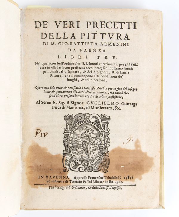 GIOVANNI BATTISTA ARMENINI. De' veri precetti della pittura di Giovan Battista Armenini da Faenza libri tre... RAVENNA 1587