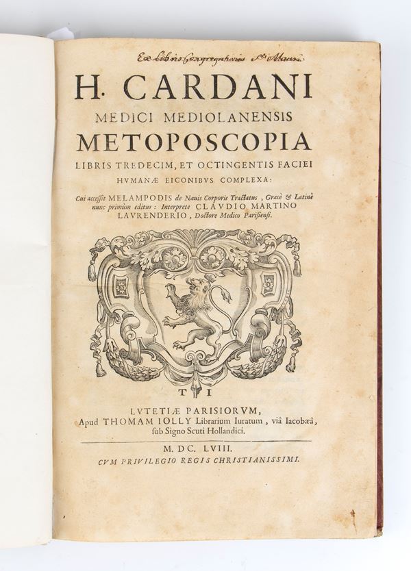 HIERONIMUS CARDANUS.  METOPOSCOPIA, LIBRIS TREDECIM, ET OCTINGENTIS FACIAEI HUMANAE EICONIBUS COMPLEXA. Paris 1658