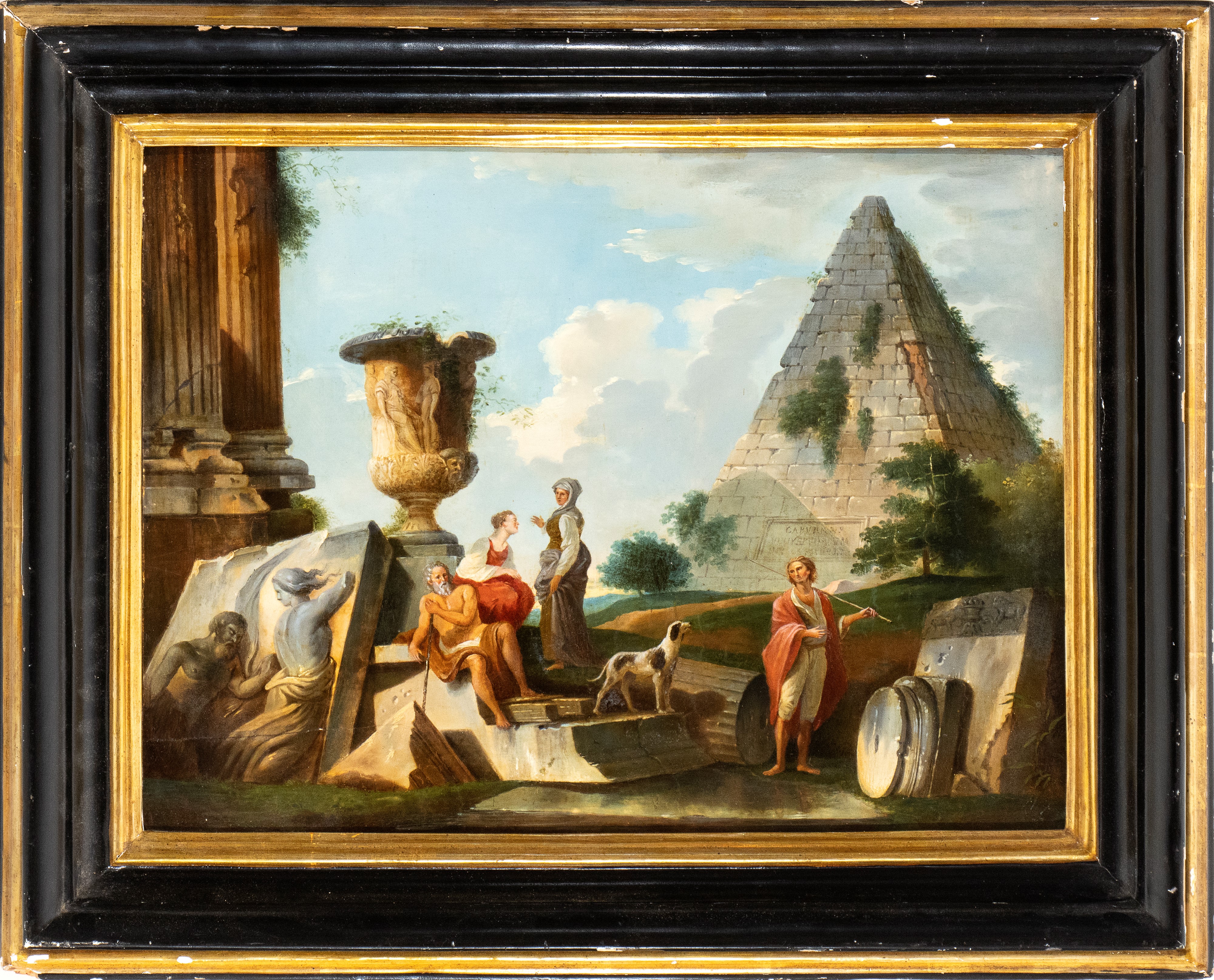Giovanni Paolo Panini - Capriccio Architettonico con Figure e Piramide Cestia