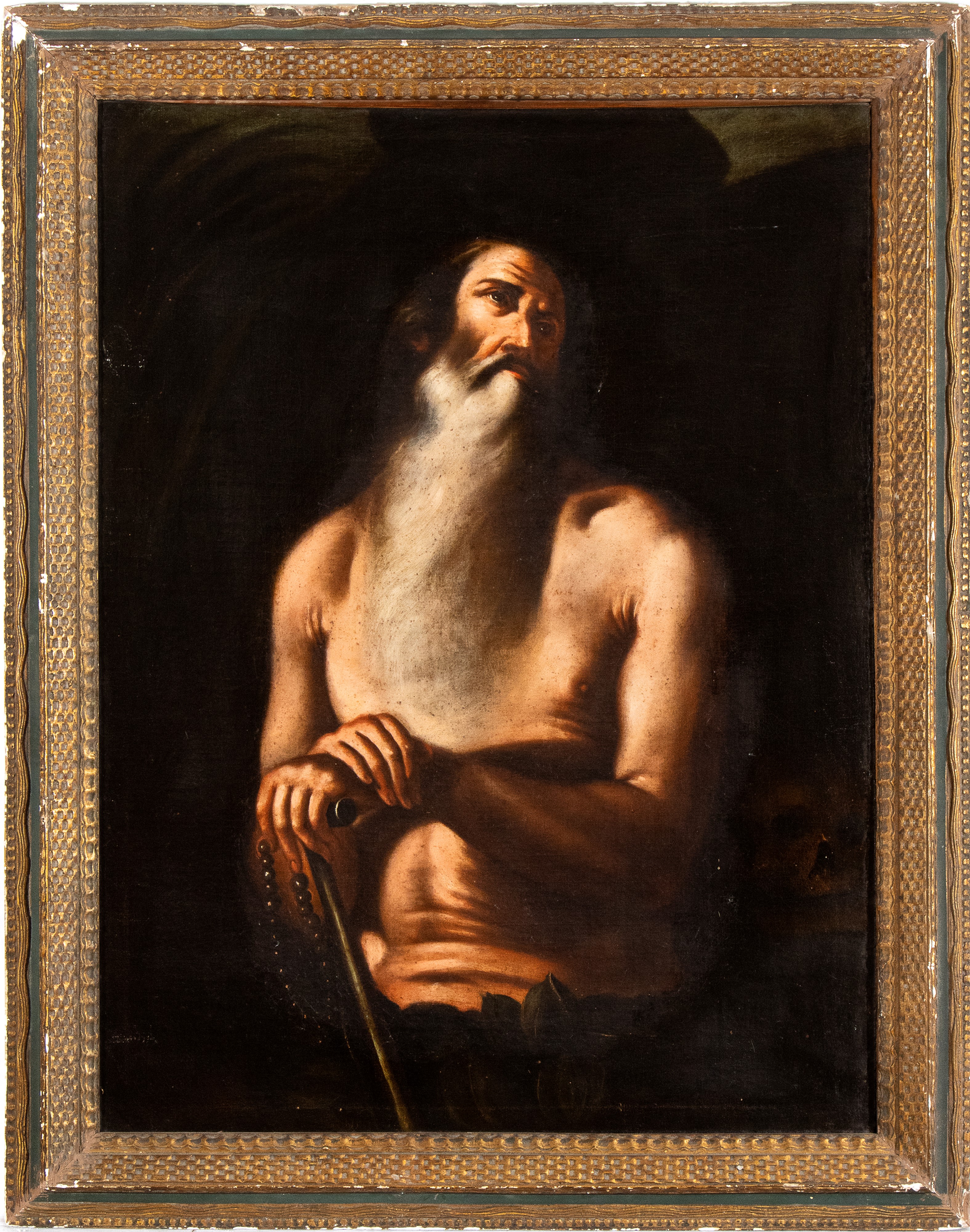 Artista Napoletano, XVII Secolo - Eremita con Bastone e Rosario
