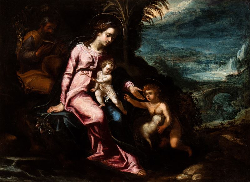Artista Ferrarese, Fine XVI Inizio XVII Secolo - Sacra Famiglia con San Giovannino