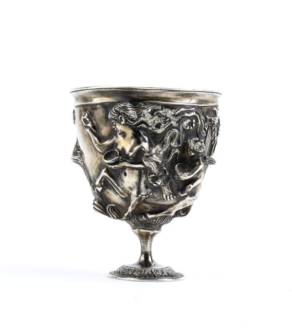 Silver cup with mythological scenes - Italy, 20th century