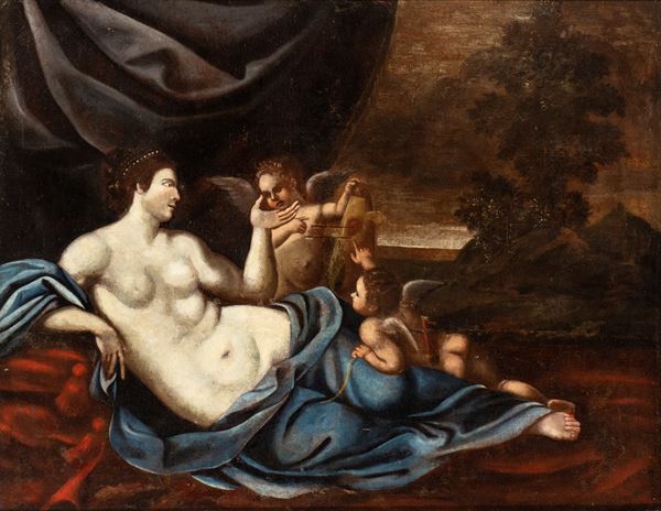 Artista emiliano, XVIII secolo - Venus and cupids in a landscape