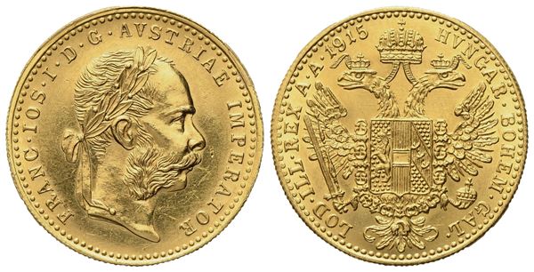 AUSTRIA. Francesco Giuseppe (1848-1916). Ducato 1915. Au (3,52 g; 19,5 mm)