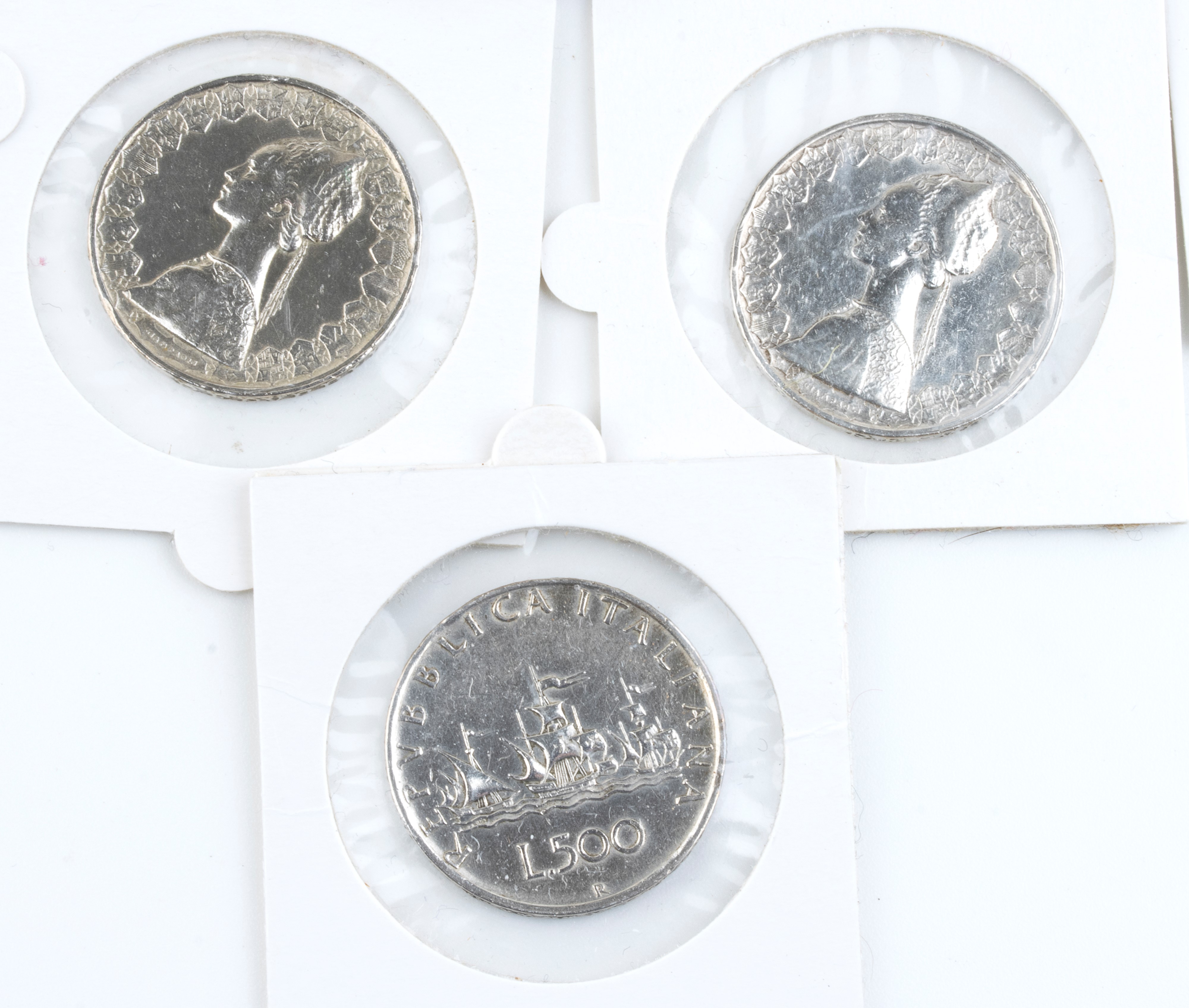 REPUBBLICA ITALIANA, lotto di n. 5 monete da 500 lire "Caravelle" in argento