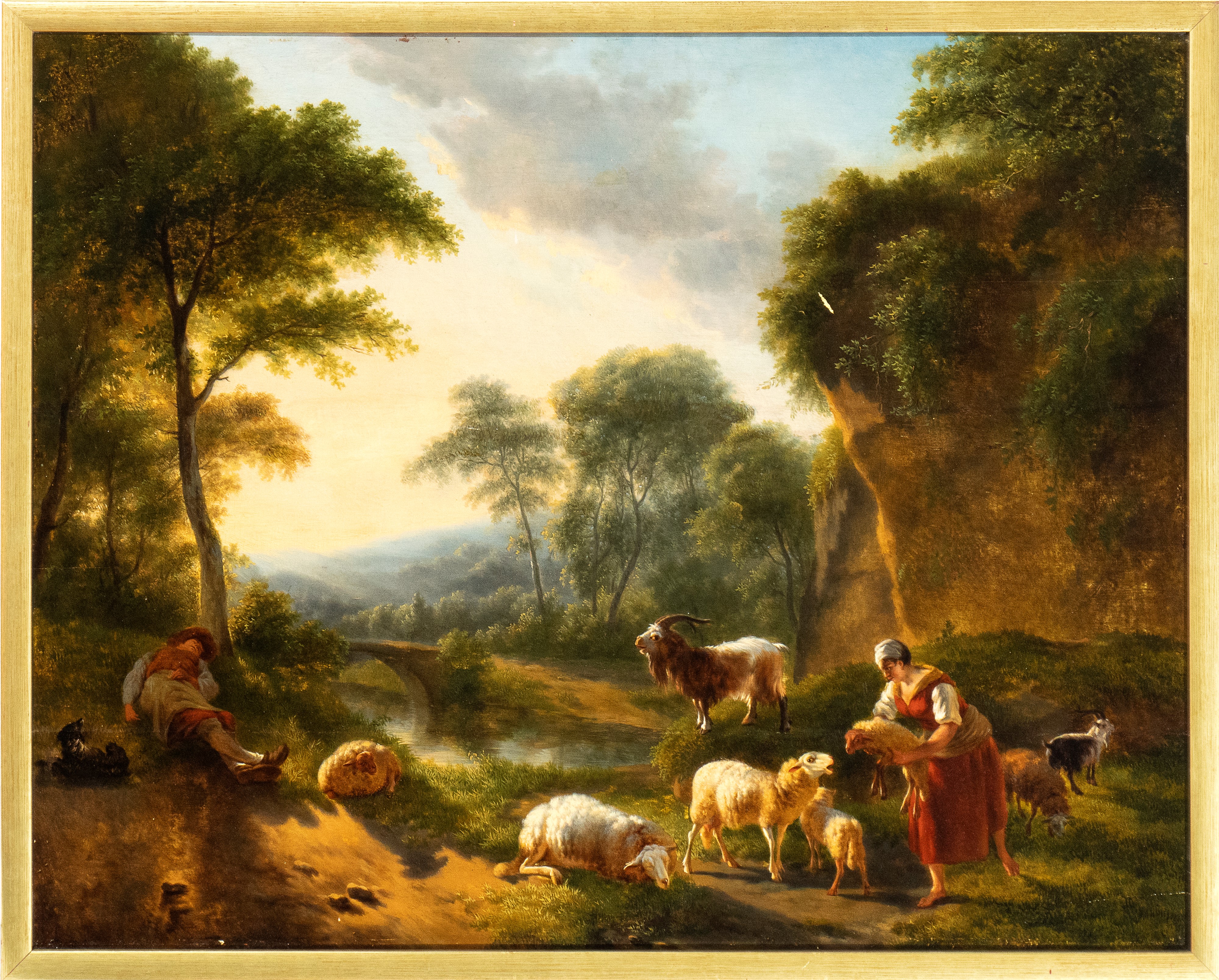 Artista Francese, XVIII Secolo - Paesaggio con Pastori e Greggi al Riposo