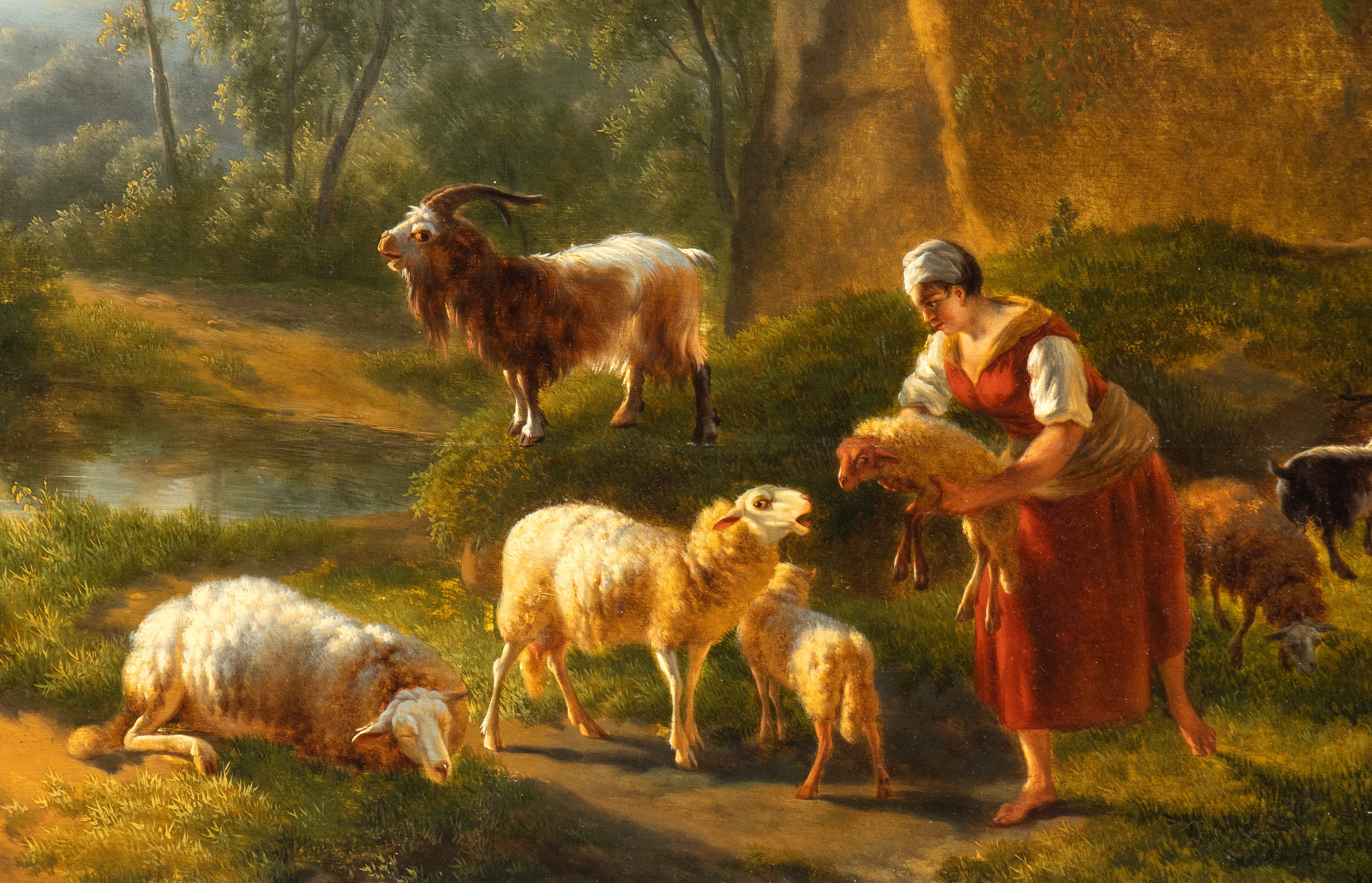 Artista Francese, XVIII Secolo - Paesaggio con Pastori e Greggi al Riposo