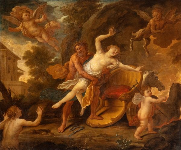 Artista napoletano, prima met&#224; XVIII secolo - Poseidon saves the nymph Amimon from a satyr