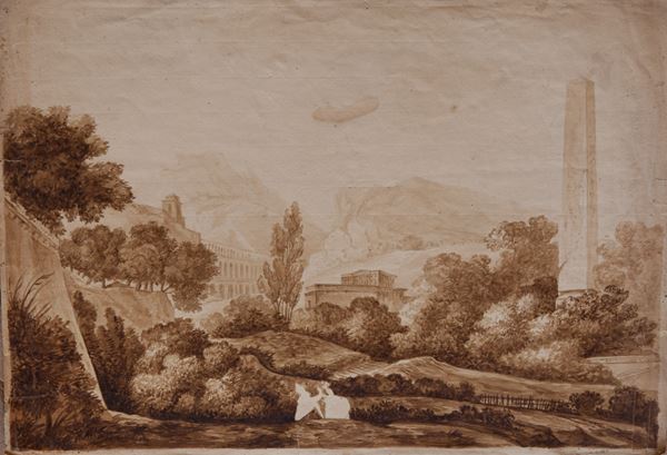 (Drawing) Manner of Antonio Labruzzi, Landscape of the Roman countryside
