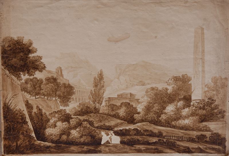 (disegno) Cerchia/maniera di Antonio Labruzzi, Paesaggio della Campagna Romana