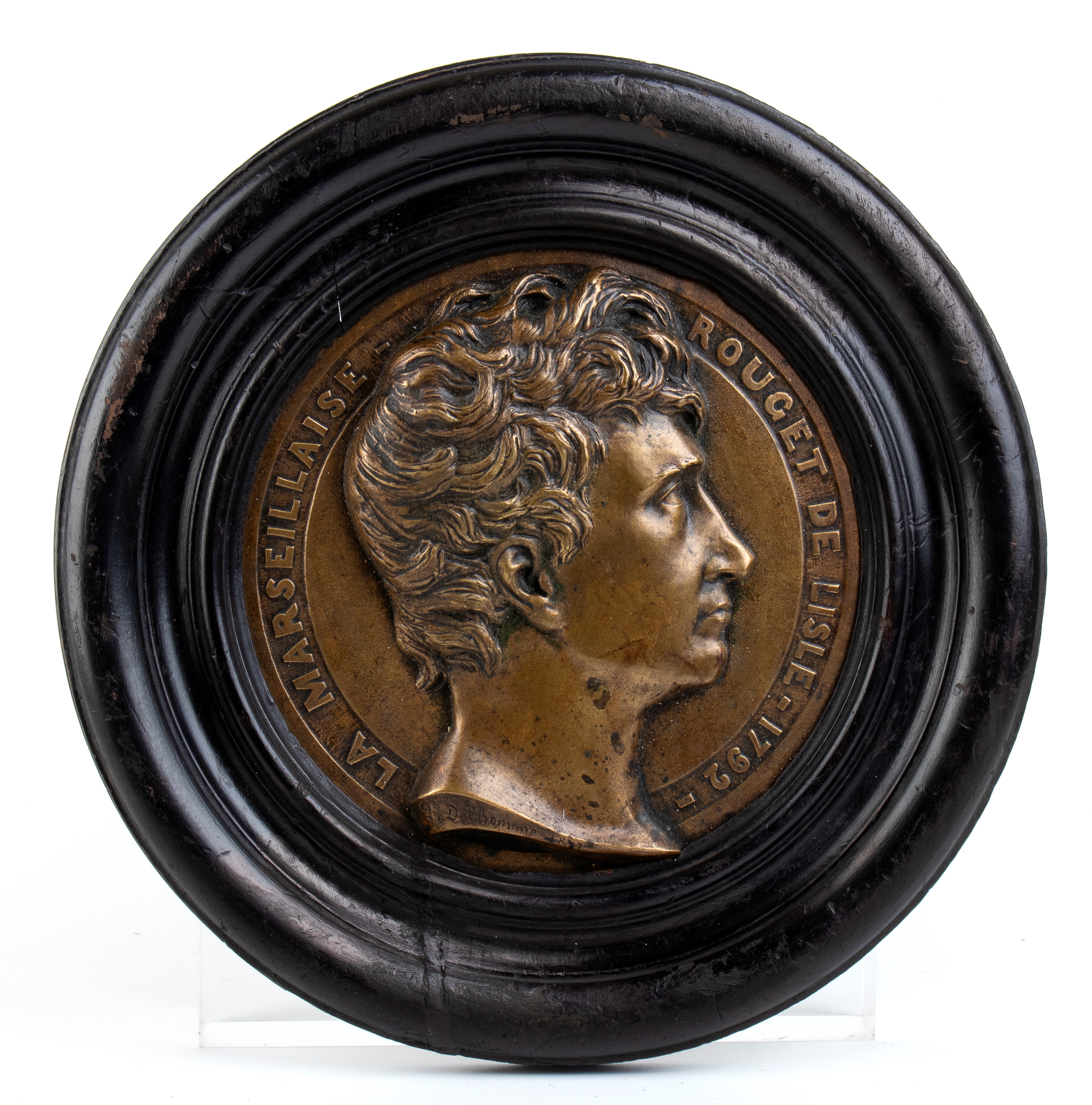 Due Grandi Placche in Bronzo con Cornice in Legno