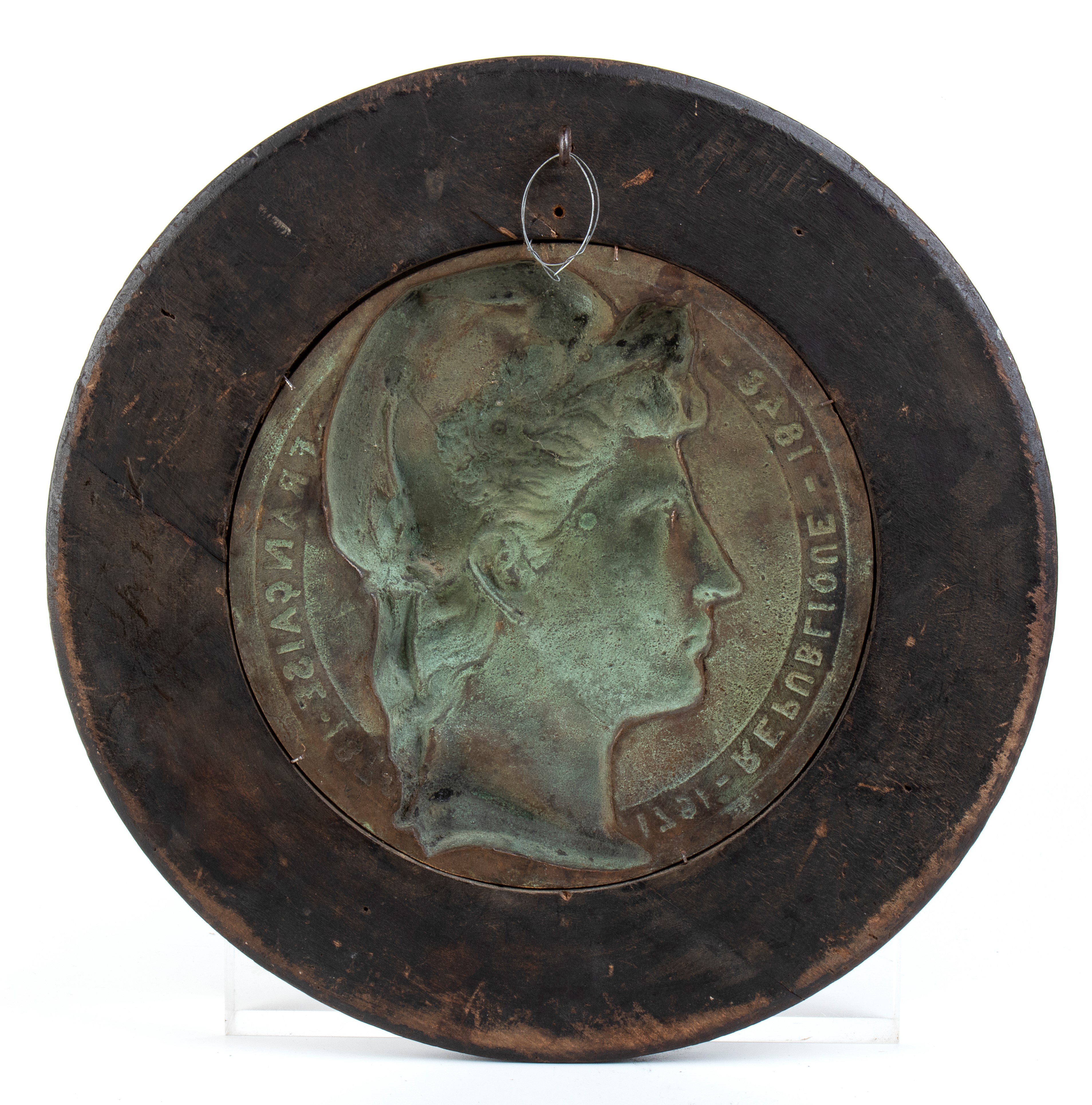 Due Grandi Placche in Bronzo con Cornice in Legno