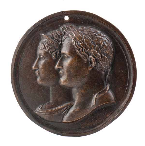 Bronze medallion with busts of Napoleon and Josephine