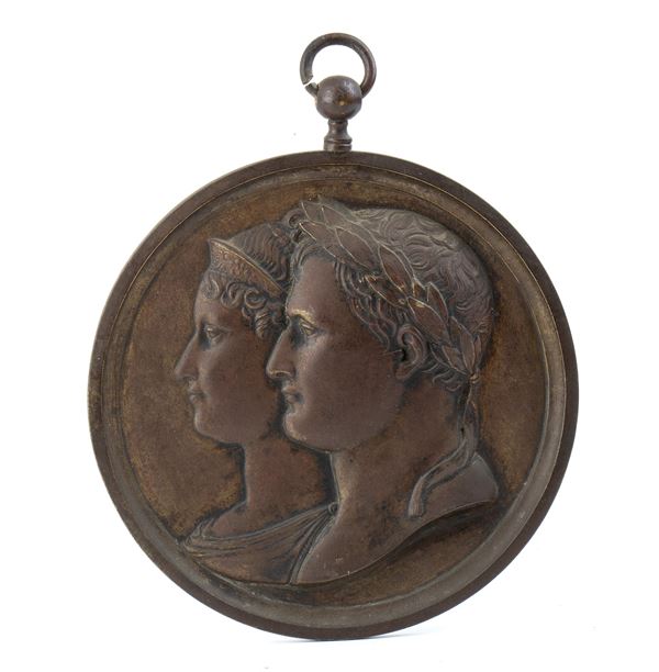 bronze medallion with busts of Napoleon and Josephine