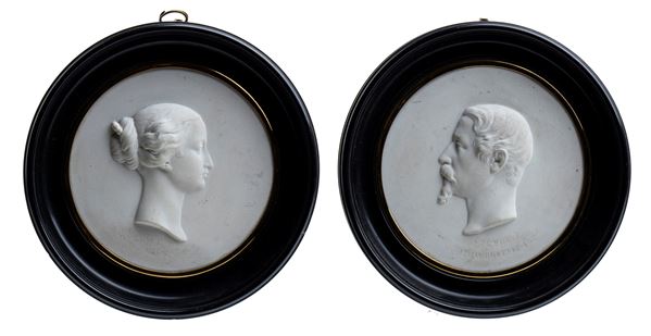 Pair of miniatures depicting Napoleon III and Empress Eugenie,