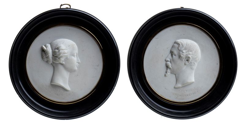 Coppia di Miniature Raffiguranti Napoleone III e L’imperatrice Eugenia,