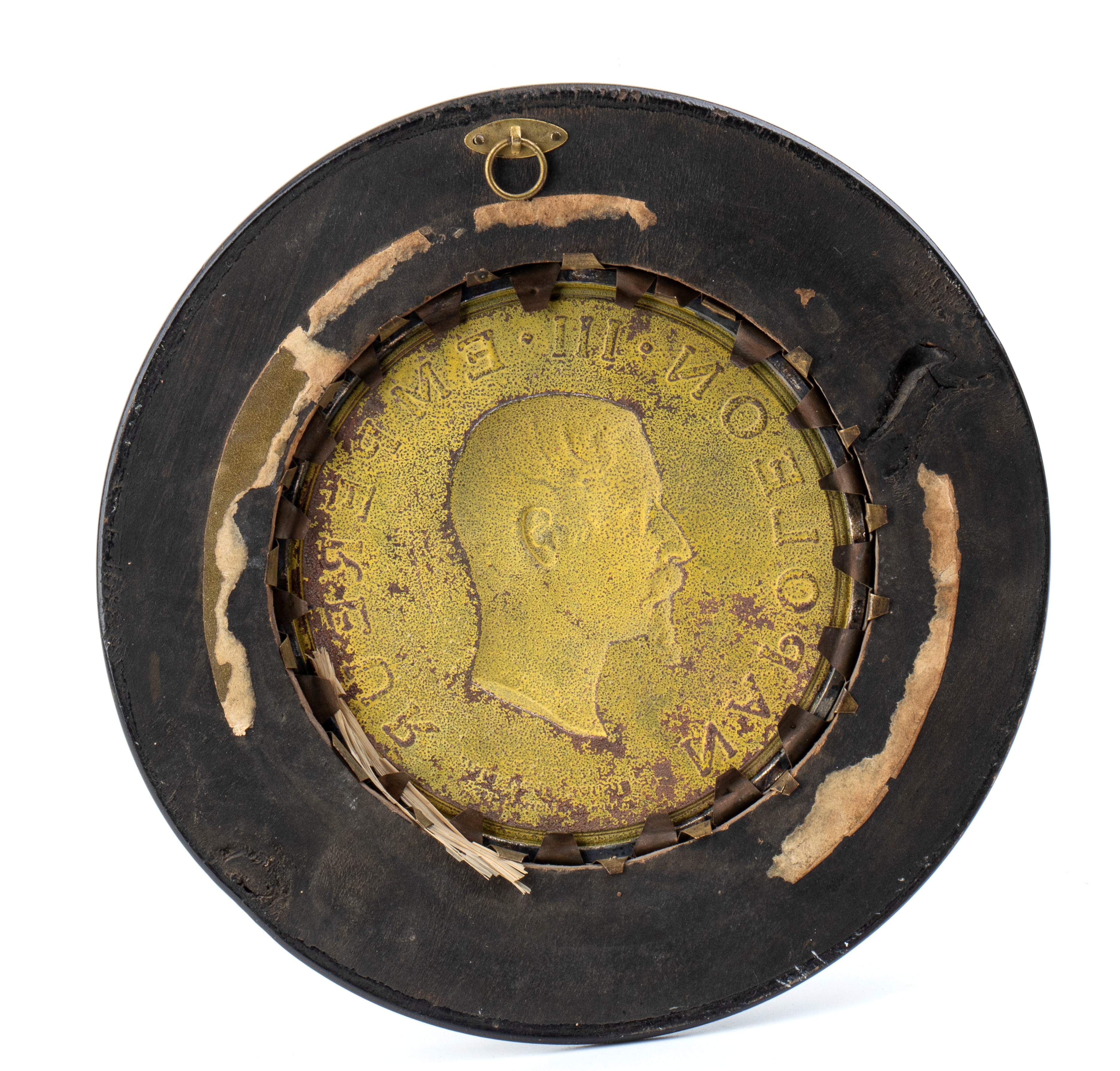 Miniatura in Bronzo Argentato di Napoleone III con Cornice in Legno Coeva