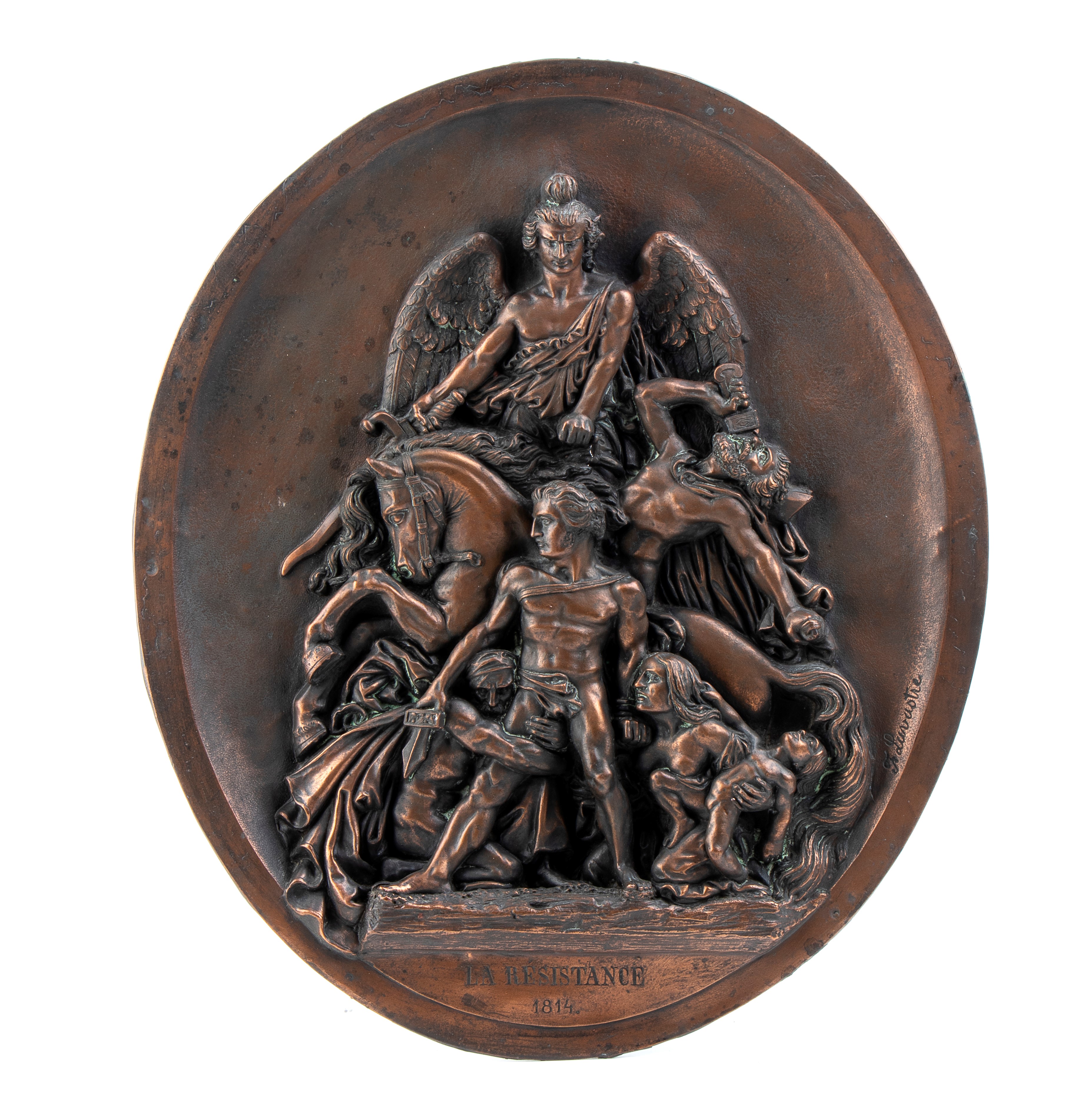 Coppia di Grandi Placche in Rame Realizzate in Galvanoplastica e Raffiguranti “la Résistance 1814...
