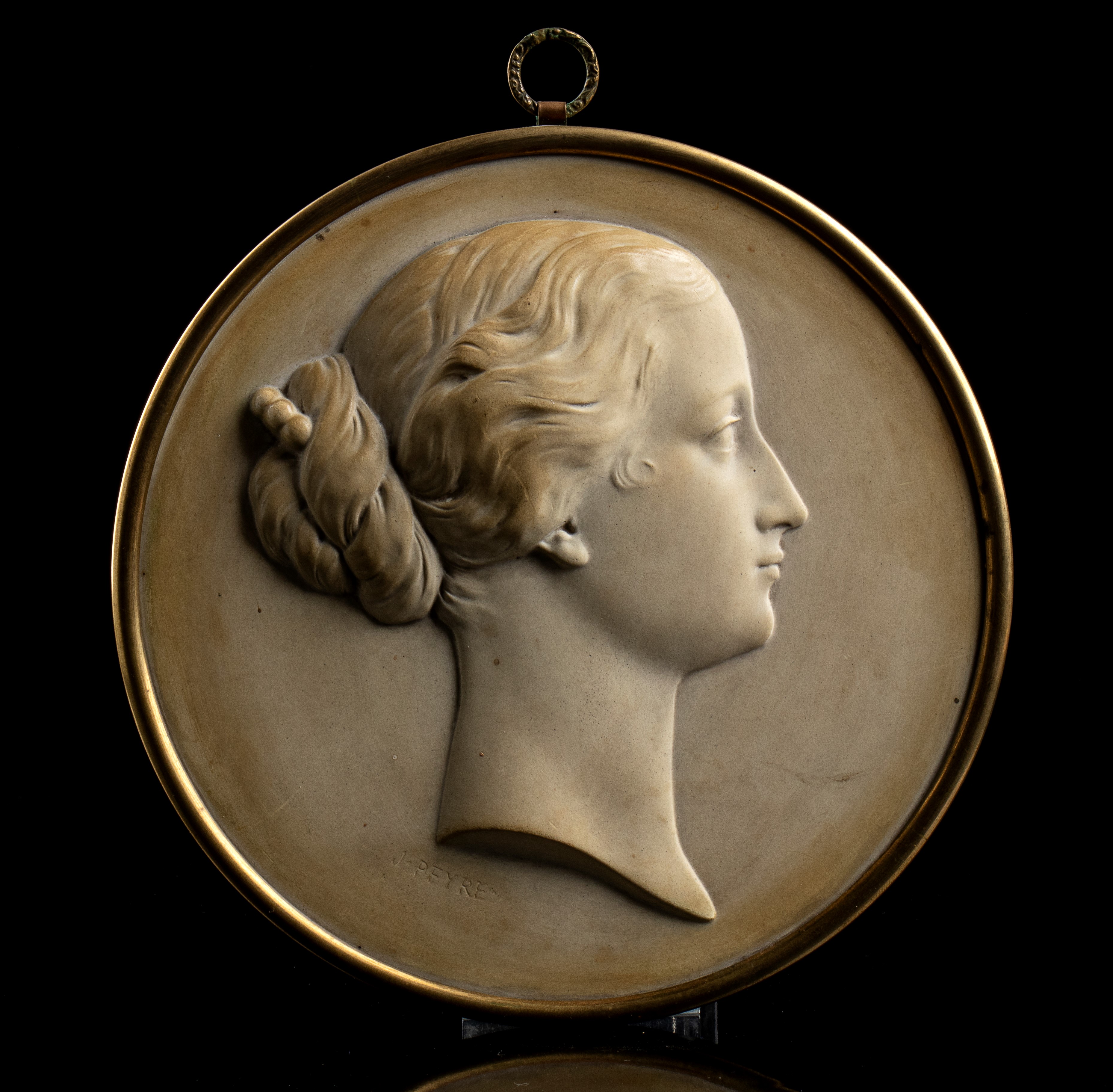 Coppia di Miniature in Biscuit e Cornice in Bronzo Dorato Raffiguranti Napoleone III e L’imperatr...